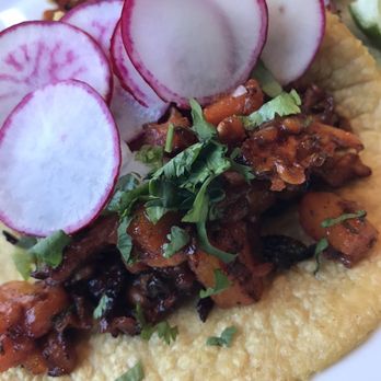 Juan More Taco - Taco trio with al pastor with corn shel (radish and lime wedges as side garnish) - Mexican Near Me - Richmond, Virginia