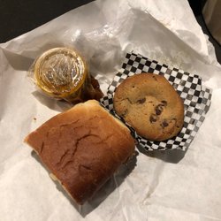Little Carmine's - Chicago Beef. Chocolate chip cookie. And sadly my au jus spilled out of the container. Luckily the thoughtfully wrapped it!