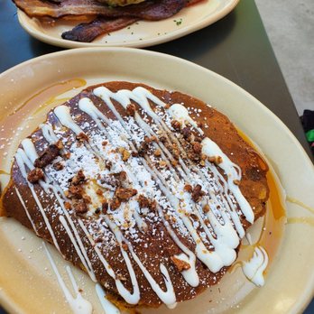 Snooze, an A.M. Eatery - Pumpkin pecan pancakes, sides of bacon & hasbrowns - Breakfast & Brunch Near Me - Gilbert, Arizona Snooze, an A.M. Eatery - Pumpkin pecan pancakes, sides of bacon & hasbrowns - Breakfast & Brunch Near Me - Gilbert, Arizona