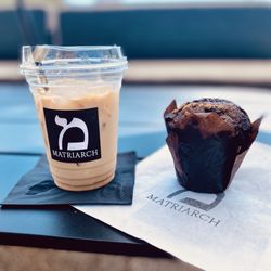 Honey Lavender Latte , chocolate muffin