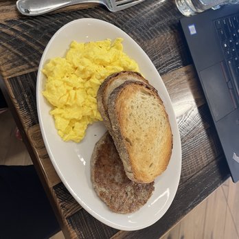 Screen Door - PDX - Scrambled eggs, pork sausage, and toast from the Favorites Menu - Southern Near Me - Portland, Oregon Screen Door - PDX - Scrambled eggs, pork sausage, and toast from the Favorites Menu - Southern Near Me - Portland, Oregon