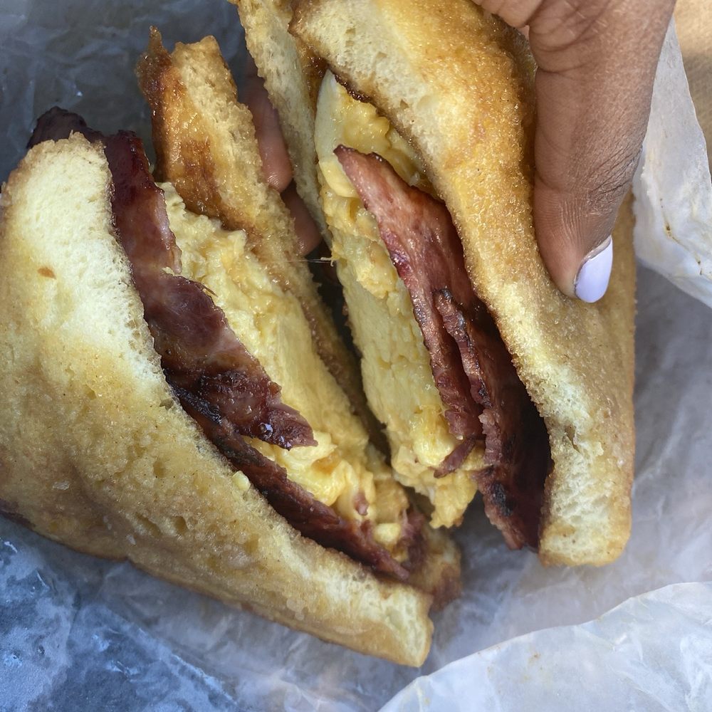 French toast, turkey bacon, egg and cheese sandwich French toast, turkey bacon, egg and cheese sandwich