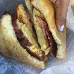 French toast, turkey bacon, egg and cheese sandwich French toast, turkey bacon, egg and cheese sandwich