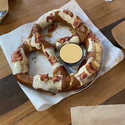 Bacon Pretzel: baked with butter, Brown Sugar Bourbon seasoning, Swiss cheese, bacon and maple syrup! Bacon Pretzel: baked with butter, Brown Sugar Bourbon seasoning, Swiss cheese, bacon and maple syrup!