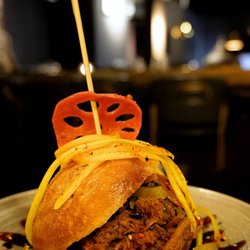 Mber London, Monument - Char-Siu Pork Doughnut: pulled braised pork doughnut with black treacle hoisin sauce and Chinese five spices (£13.25).
