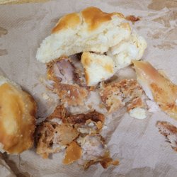 Biscuit hard as a rock and skin that was so overcooked i couldn't even pull it apart with my fingers