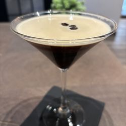 Espresso martini featuring New Mexico coffee, dark chocolate Powder and pecan vodka. Superb!!!