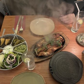Cafe Des Amis - Pan Fried Chicken Breast (Fajitas) that are marinated in garlic, line and oregano. - Mexican Near Me - Canterbury, KEN Cafe Des Amis - Pan Fried Chicken Breast (Fajitas) that are marinated in garlic, line and oregano. - Mexican Near Me - Canterbury, KEN