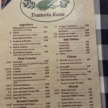 Trattoria Rana - Menu - Italian Near Me - Tremezzo, Colorado