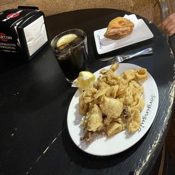 Sorginzulo - Calamari plus a tomato/goat cheese/apple tapa. - Basque Near Me - Bilbao, BI Sorginzulo - Calamari plus a tomato/goat cheese/apple tapa. - Basque Near Me - Bilbao, BI