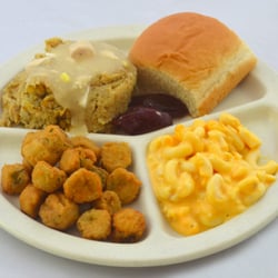 Summit Grill - Chicken Dressing with Cranberry Sauce, Okra, Macaroni & Cheese and a Roll