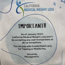 California Medical Weight Loss - Cashless payment required