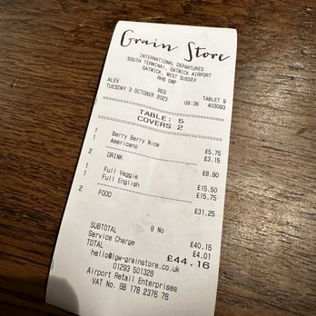 Grain Store Cafe & Bar - 44 euros - Cafes Near Me - Horley, WSX