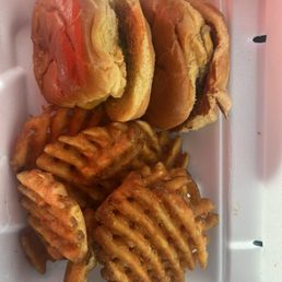 2 sliders and waffle fries 2 sliders and waffle fries