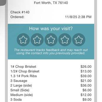 Goldee’s BBQ - Receipt break down - Barbeque Near Me - Fort Worth, Texas