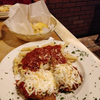 Roma Cafe - Chicken parmesan with penne and marinara. - Italian Near Me - Mobile, Alabama Roma Cafe - Chicken parmesan with penne and marinara. - Italian Near Me - Mobile, Alabama