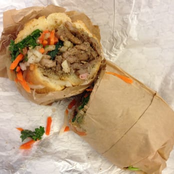Bun Mee - Combo w/ grilled pork, mortadella, pate, mayo, pickled carrots & daikon, cucumber, cilantro: - Vietnamese Near Me - San Francisco, California Bun Mee - Combo w/ grilled pork, mortadella, pate, mayo, pickled carrots & daikon, cucumber, cilantro: - Vietnamese Near Me - San Francisco, California