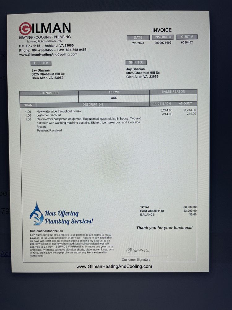 Slide of Gilman Heating, Cooling & Plumbing