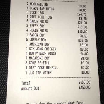 The Beefy Boys - A general pricing receipt from the dining experience myself and my fellow friends indulged in. - Burgers Near Me - Hereford, HEF