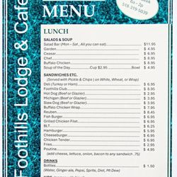 Foothills Lodge & Cafe - Lunch menu