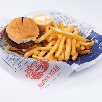 Aloha Krab - a hamburger and french fries - Seafood Near Me - Brooklyn, New York