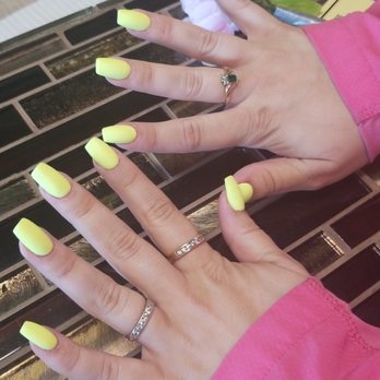 Lucent Nails and Spa - Matte neon yellow coffin nails. Linda is great! - Nail Salons Near Me - Marysville, Washington