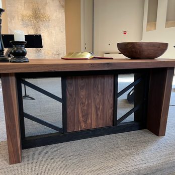 Altstadt Interiors - Custom design and made blonde walnut 
 & burnt oak tables for Woodinville church - Interior Design Near Me - Olympia, Washington