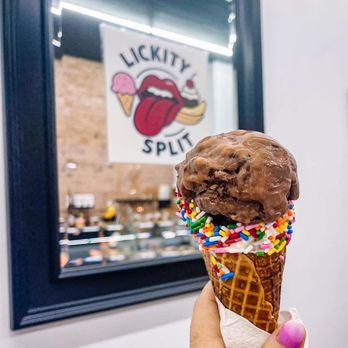 Lickity Split Sweet Stop - Homemade waffle cone hand painted with chocolate and sprinkles paired with the loaded Carmel Bear Claw! - Ice Cream & Frozen Yogurt Near Me - Cochran, Georgia Lickity Split Sweet Stop - Homemade waffle cone hand painted with chocolate and sprinkles paired with the loaded Carmel Bear Claw! - Ice Cream & Frozen Yogurt Near Me - Cochran, Georgia