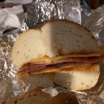 Bagels Unlimited - Taylor Ham and cheese on an everything bagel with ketchup. Skimpy today! - Delis Near Me - Little Falls, New Jersey Bagels Unlimited - Taylor Ham and cheese on an everything bagel with ketchup. Skimpy today! - Delis Near Me - Little Falls, New Jersey
