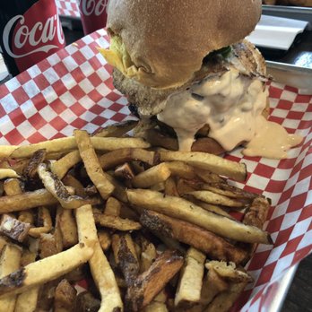 Gladiator Burger & Steak - Full view of the Cesar burger and fries. - Burgers Near Me - Mississauga, Ontario Gladiator Burger & Steak - Full view of the Cesar burger and fries. - Burgers Near Me - Mississauga, Ontario