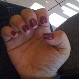 One of the worst manicures I have ever had. Uneven nails. Polish not smooth and skin still stained from previous color. One of the worst manicures I have ever had. Uneven nails. Polish not smooth and skin still stained from previous color.