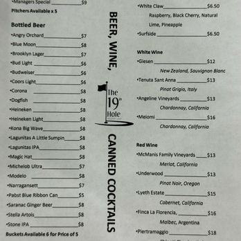 The 19th Hole - Beverage Menu - Sports Bars Near Me - Ossining, New York