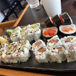 Mei Japanese Restaurant - Philladelphia  roll, fresh eel cucumber roll, California roll and one other roll