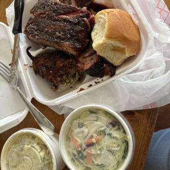 MEGA Texas Barbeque - 3 meats, 2 sides with Hawaiian roll. Pork belly, ribs, brisket with potato salad and coleslaw. And a side of Texas Twinkie - Caterers Near Me - Fresno, California
