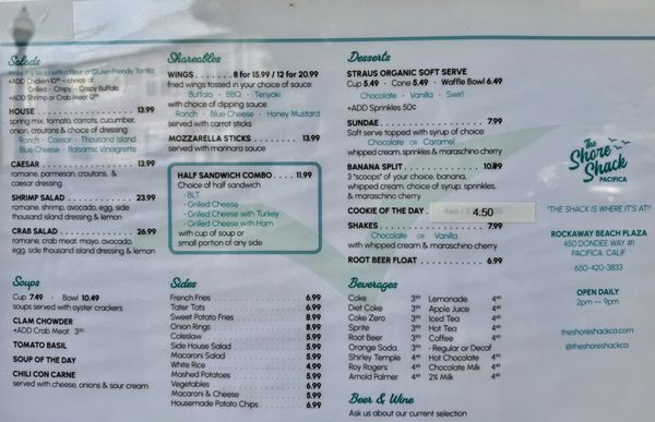 Menu photo 4 The Shore Shack Pacifica, CA