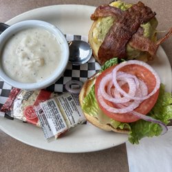 Raspberry Ridge Grill - Bacon avocado burger with clam chowder side