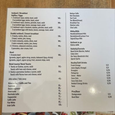 Menu photo 1 Bond Cafe Prague, PR