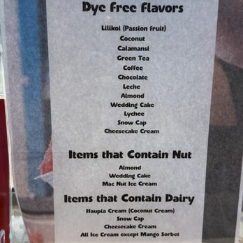 Ululani's - Allergy menu - Shaved Ice Near Me - Chula Vista, California