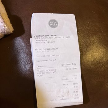 Socks on the Square - Picture of receipt - Accessories Near Me - New Orleans, Louisiana Socks on the Square - Picture of receipt - Accessories Near Me - New Orleans, Louisiana