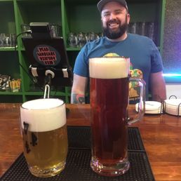 The long and the short of it! That's Chris, one of the owners, behind the brews. Cheers! The long and the short of it! That's Chris, one of the owners, behind the brews. Cheers!