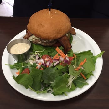 Rusty Pot Café - Bacon Blue Cheese Burger and side salad - Breakfast & Brunch Near Me - Inglewood, California Rusty Pot Café - Bacon Blue Cheese Burger and side salad - Breakfast & Brunch Near Me - Inglewood, California
