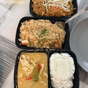 Archi's Quick Casual - From top to bottom: pad thai (yuck), shrimp fried rice (good), red curry (yummy) - Thai Near Me - Las Vegas, Nevada