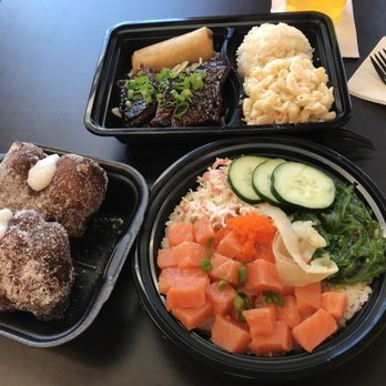 Da Coconut Cafe - Complimentary Malasadas, mini kalbi plate and Salmon poke bowl. - Poke Near Me - Temecula, California