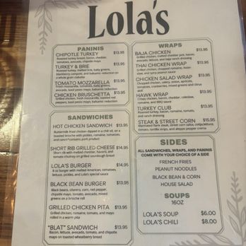 Lola's Cafe - Menu - Sandwiches Near Me - New Paltz, New York