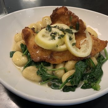 110 Grill - Chicken Piccata with Gnocchi & Sautéed Spinach - New American Near Me - Manchester, New Hampshire 110 Grill - Chicken Piccata with Gnocchi & Sautéed Spinach - New American Near Me - Manchester, New Hampshire