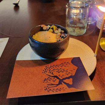 Baroo - Birthday card + dessert course - peach sorbet, milky shaved ice, cookie crumbles - Korean Near Me - Los Angeles, California