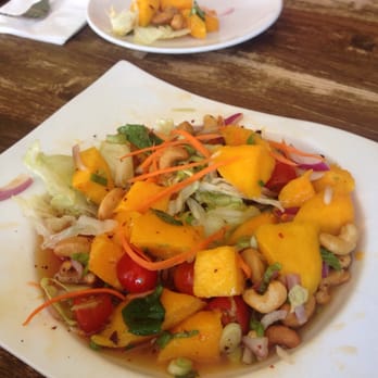 Anchalee Thai Cuisine - Mango salad(5/5)#Garlic pepper Trout(4/5)#coconut ice cream with fried banana(4/5)# garden roll(3/5)#Tai ice tea(5/5)#Lemon ice tea(5/5) - Thai Near Me - Berkeley, California
