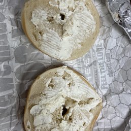 Plain bagel with "cream cheese"...