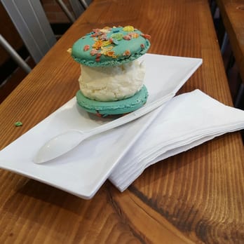 Mini Monster Cafe - Fruity Pebbles macaroon with vanilla ice cream - Ice Cream & Frozen Yogurt Near Me - Long Beach, California