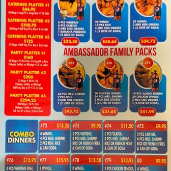 Ambassador Fish and Chicken - Menu back - Chicken Wings Near Me - Newark, New Jersey Ambassador Fish and Chicken - Menu back - Chicken Wings Near Me - Newark, New Jersey